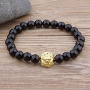 Beads Bracelet with Lion Head Charm